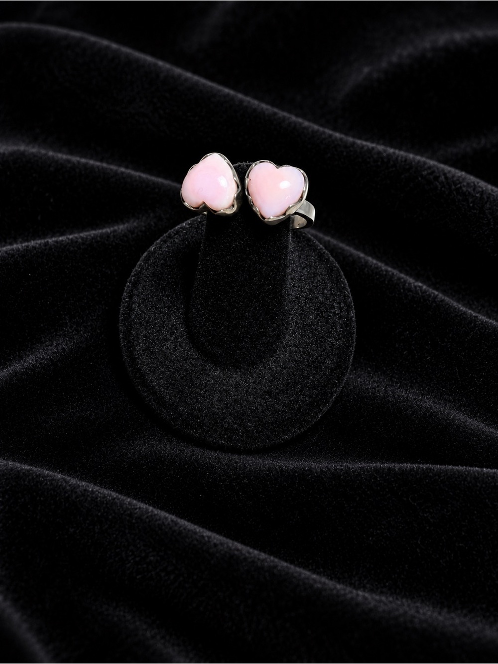 New Sterling Silver Pink Conch Double Heart Bypass Ring – Size 9 – 925